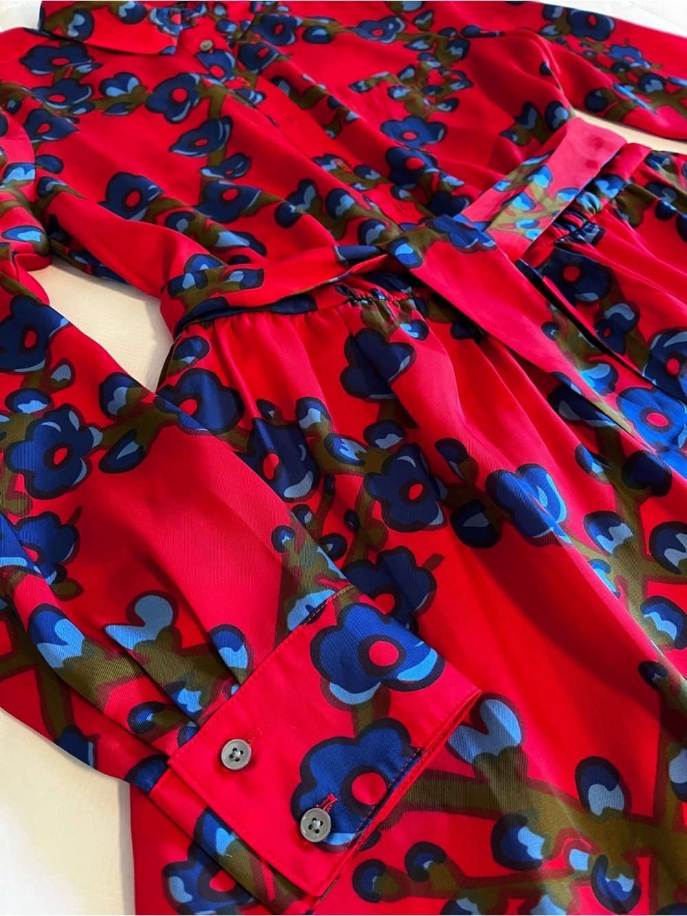 J CREW Collection Red Long-Sleeve Floral Midi Dress - Picture 5 of 8